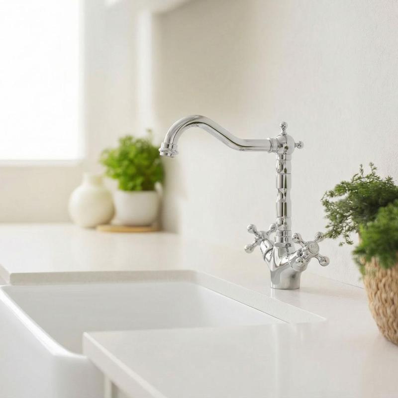 Aquanello Heritage Ascot Klassisk kökskran i nostalgisk stil, krom med vinklad pip CR-4002-HA