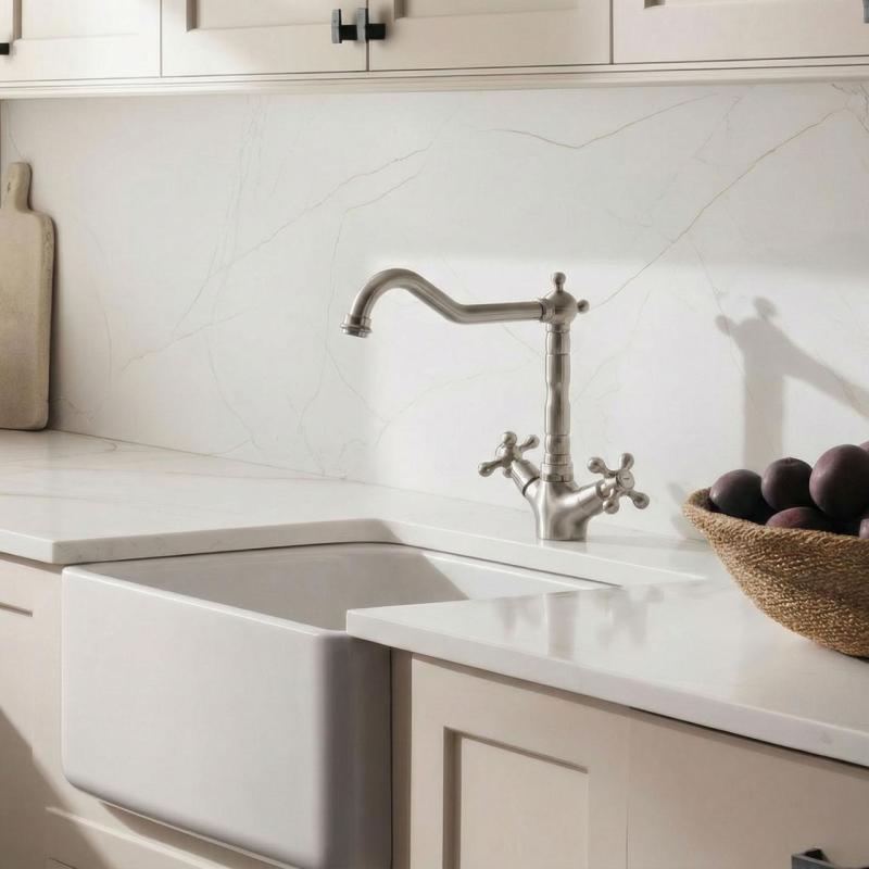 Aquanello Heritage Ascot Klassisk köksblandare i rostfritt stål med vinklad pip – NB-4002-HA