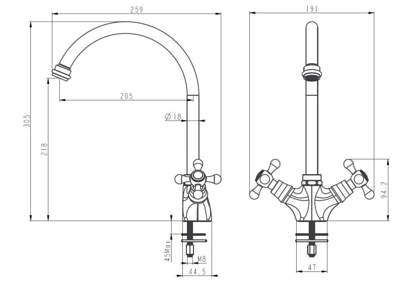 Aquanello Heritage Ascot Klassisk kökskran i nostalgisk stil, bronsfärgad med rund pip, BN-4003-HA