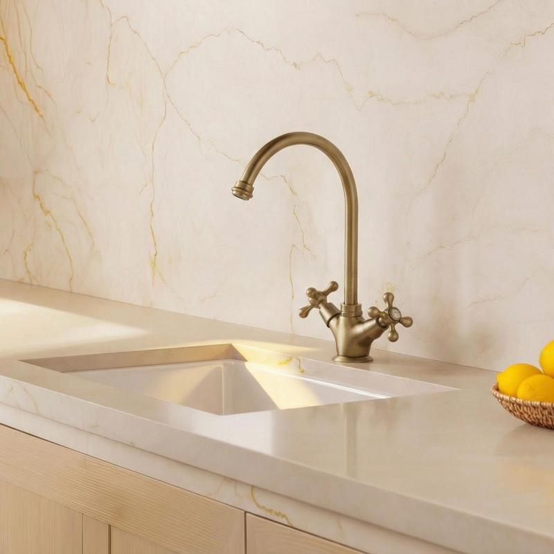 Aquanello Heritage Ascot Klassisk kökskran i nostalgisk stil, bronsfärgad med rund pip, BN-4003-HA