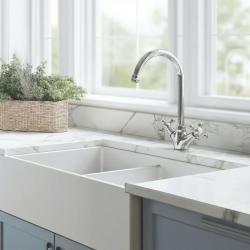 Aquanello Heritage Ascot Klassisk kök Nostalgisk kökskran Krom med rund pip CR-4003-HA