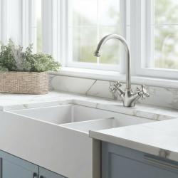 Aquanello Heritage Ascot Klassisk köksblandare i rostfritt stål med rund pip – NB-4003-HA