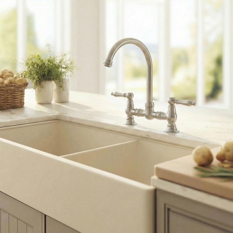 Aquanello Heritage Manor Klassisk köksblandare i nostalgisk stil, krom med vit handtag och rund pip CR-0011-HM