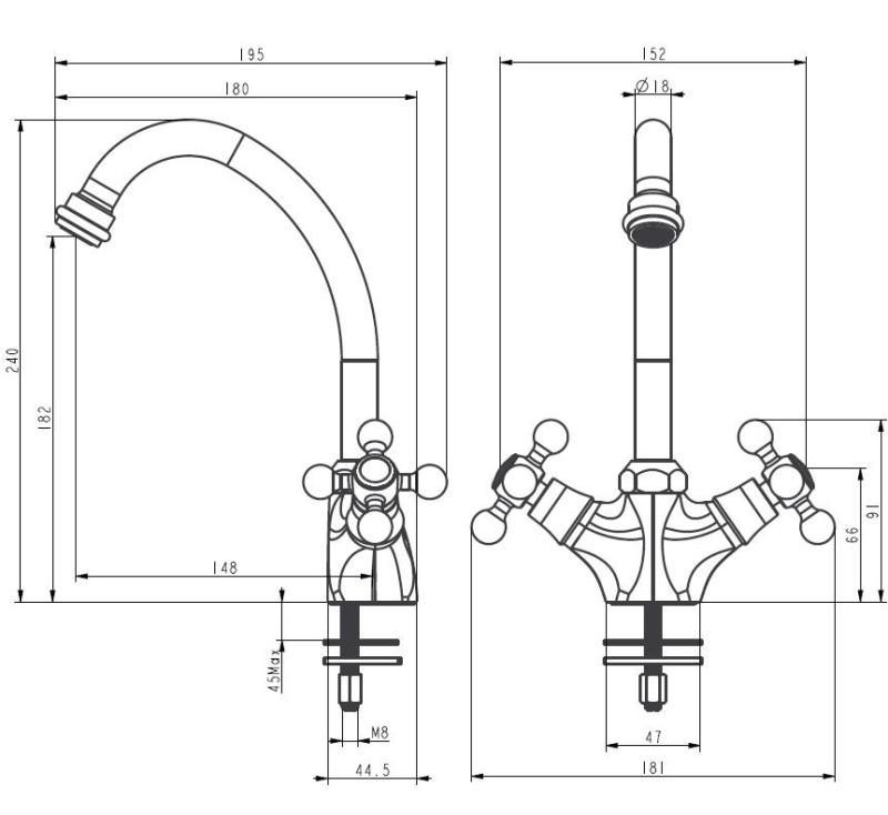 Aquanello Heritage Ascot Klassisk kökskran i krom CR-4004-HA