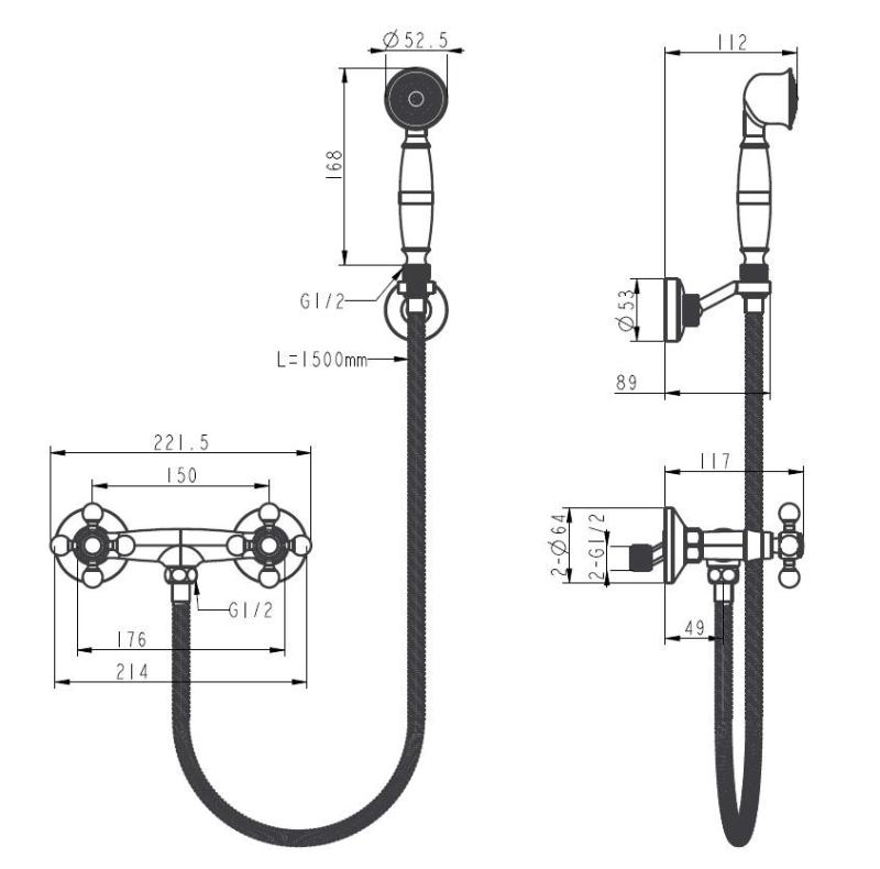 Aquanello Heritage Ascot Klassisk duschkran med stjärnknappar i krom, inklusive handdusch CR-2002-HA