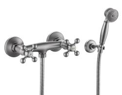 Aquanello Heritage Ascot Classic Surface-Mount Shower Faucet Set with Star Knobs, Stainless Steel, including Hand Shower NB-2002-HA