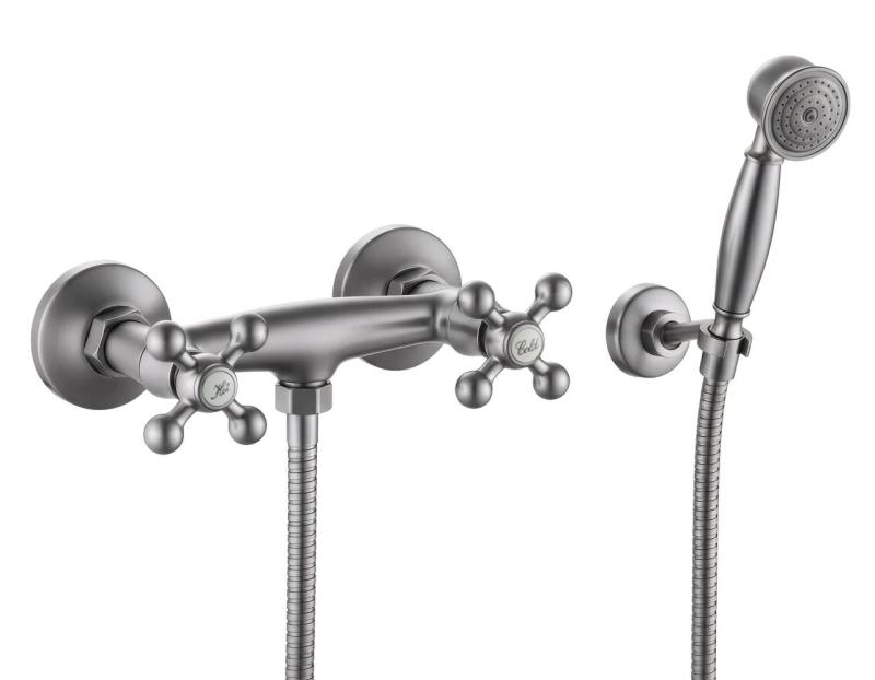 Aquanello Heritage Ascot Classic Surface-Mount Shower Faucet Set with Star Knobs, Stainless Steel, including Hand Shower NB-2002-HA