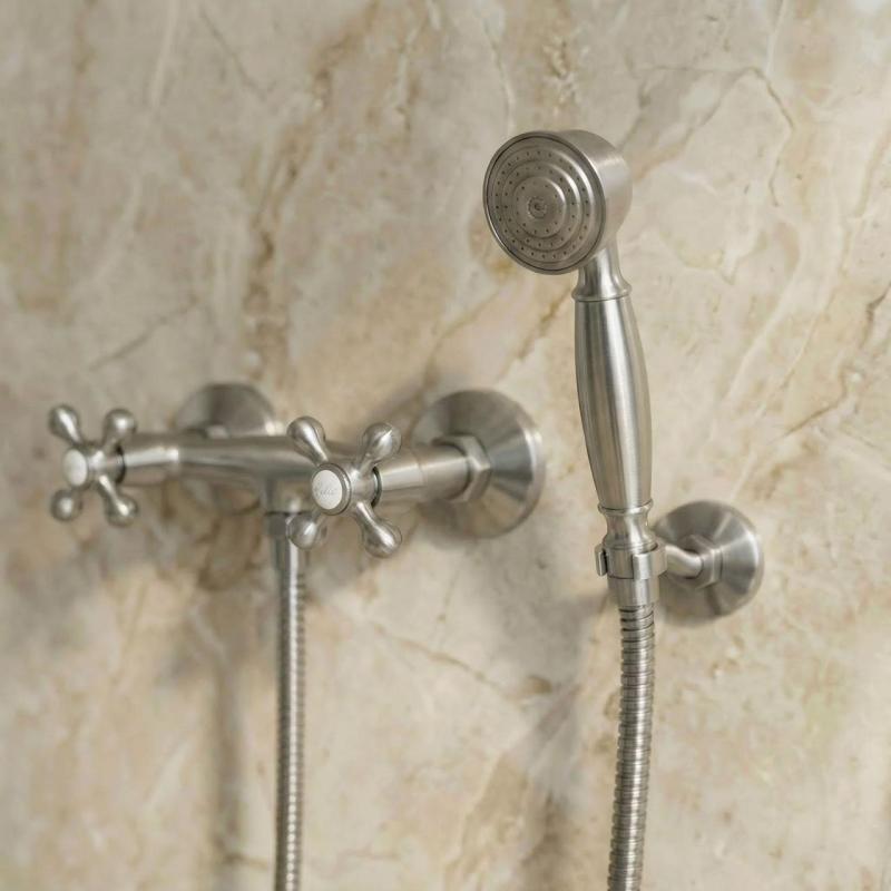 Aquanello Heritage Ascot Classic Surface-Mount Shower Faucet Set with Star Knobs, Stainless Steel, including Hand Shower NB-2002-HA