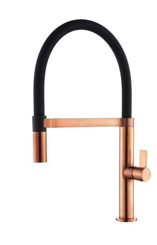 Ausmann Mosel Kombinationsset diskbänk PVD koppar 50x40 cm med kökskran, tvåldispenser och rullmatta 1208972563