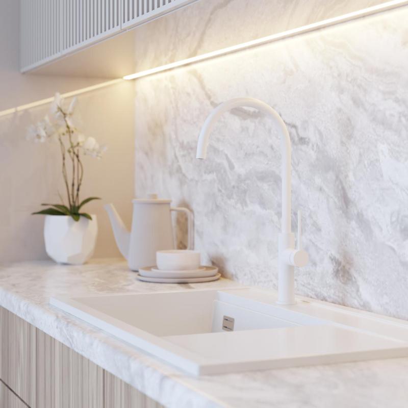 Graniteland Vira Slim Köksblandare i vitt med vridbar pip 1208972621