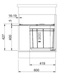Franke Sorter Solo 60 svängbart avfallssystem på dörr 40 liters soptunna med kolfilter 1210307572