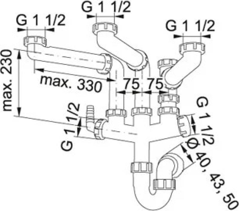 Franke Spazio 3 platsbesparande köksavlopp för 3 diskhoar 6213