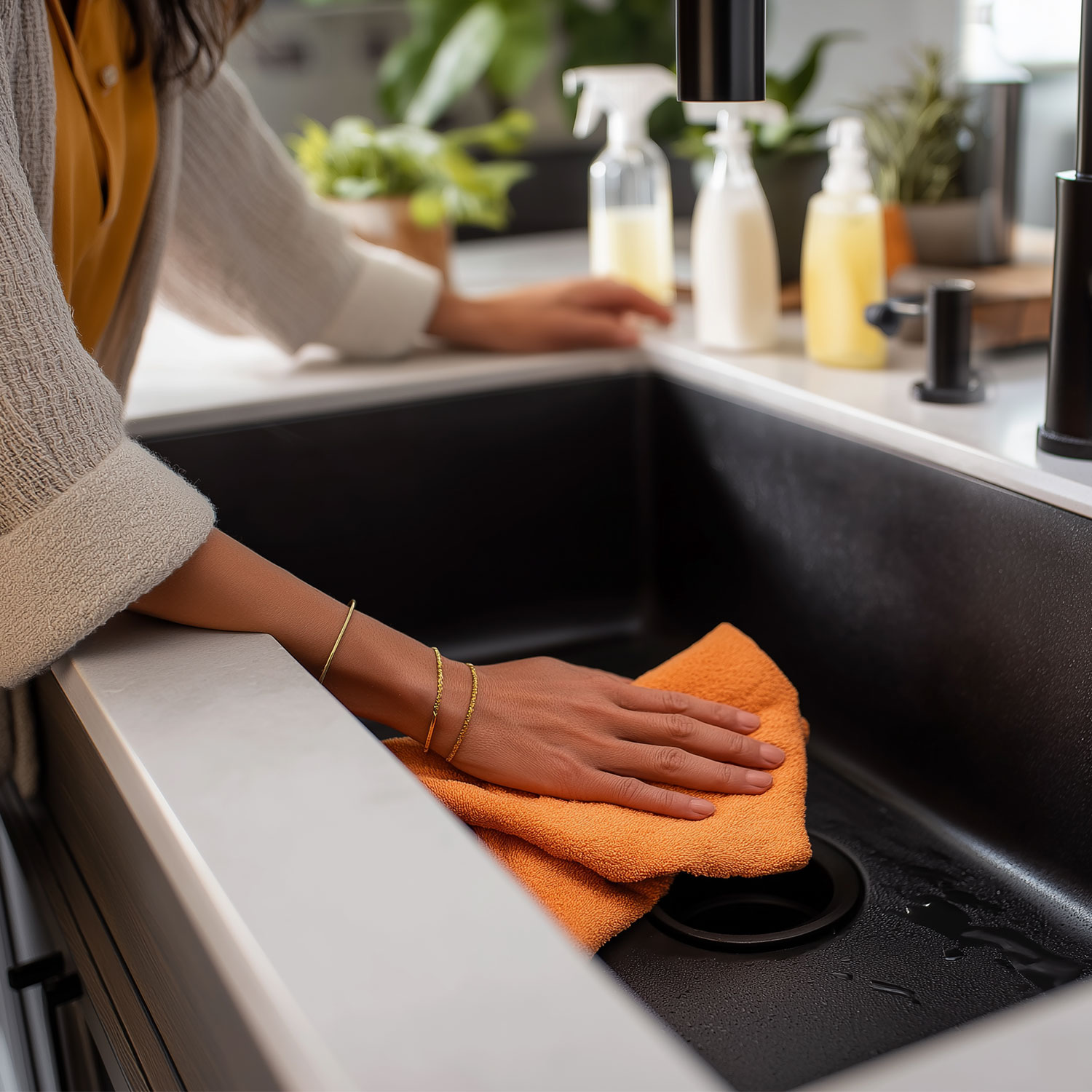 Hur rengör jag ett svart handfat?